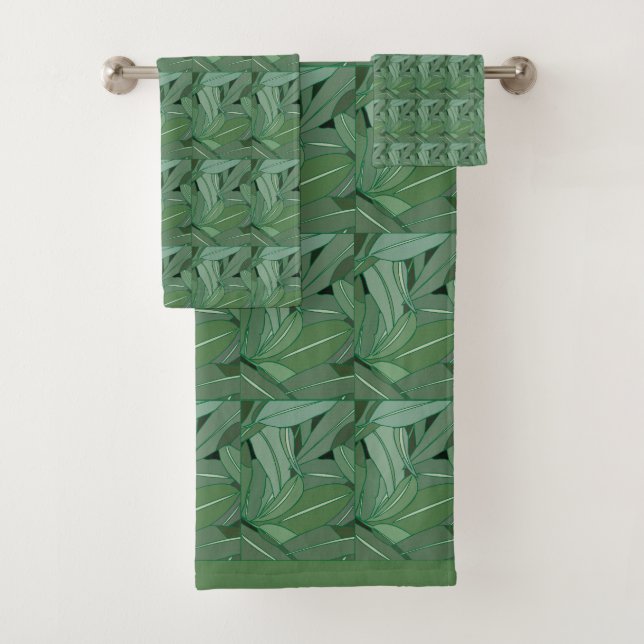 Green Eucalyptus Leaves Pattern  Bath Towel Set (Insitu)