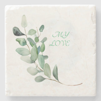 Green Eucalyptus Leaves Stone Coaster