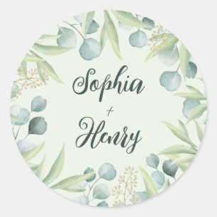 Green Eucalyptus Leaves Wedding Classic Round Sticker