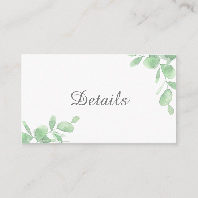 Green Eucalyptus leaves. Wedding details Enclosure Card (Front)