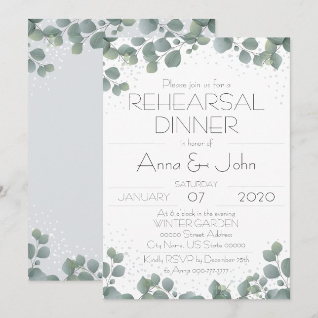 Green Eucalyptus Modern Greenery Elegant Floral Invitation (Front/Back)