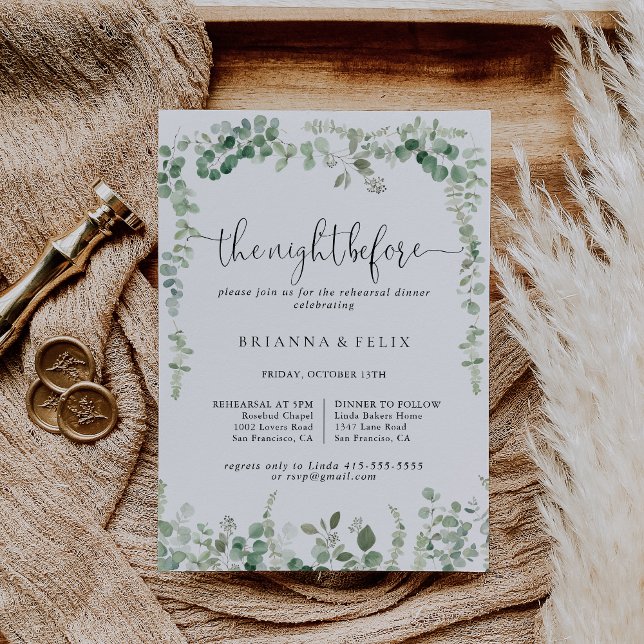 Green Eucalyptus Night Before Rehearsal Dinner  Invitation (Creator Uploaded)