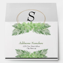 Green Eucalyptus Palm leaves Elegant Wedding Envel