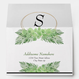 Green Eucalyptus Palm leaves Elegant Wedding Envel Envelope