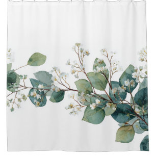 Green Eucalyptus Pastel Floral Whimsical Botanical Shower Curtain