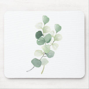 Green Eucalyptus Pastel Leaves Duvet Cover Mouse Mat