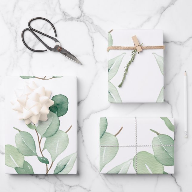 Green Eucalyptus pastel leaves Wrapping Paper Sheet (Front)