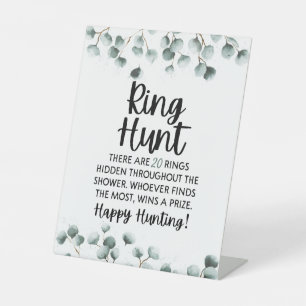 Green Eucalyptus Ring Hunt Bridal Shower Game Pedestal Sign