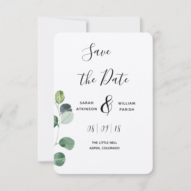 Green Eucalyptus Save the Date Card (Front)