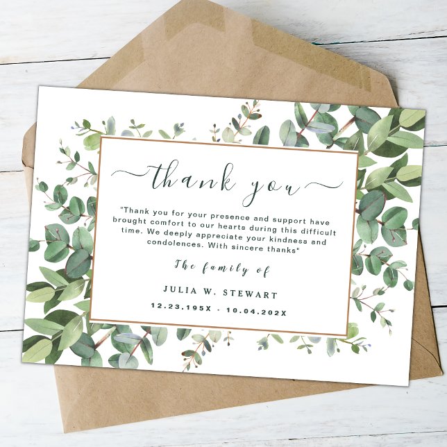 Green Eucalyptus Simple Funeral Thank You Note Card (Creator Uploaded)