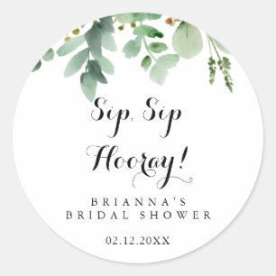 Green Eucalyptus Sip Sip Hooray Bridal Shower Classic Round Sticker