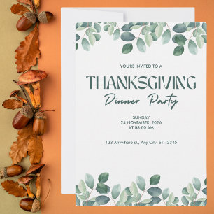 Green Eucalyptus Thanksgiving Dinner Party Invitation