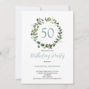Green Eucalyptus Watercolor 50th Birthday  Invitation