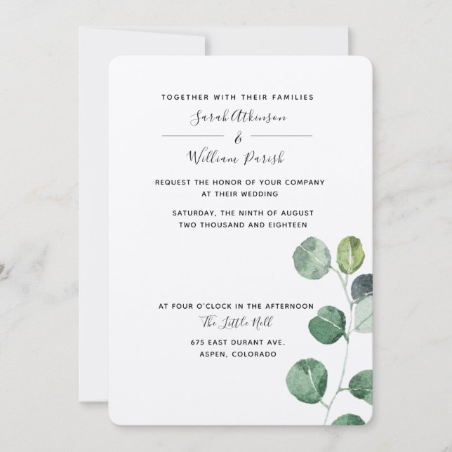 Green Eucalyptus Wedding Invitation (Front)