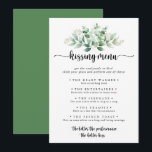 Green Eucalyptus Wedding Kissing Menu Game Card<br><div class="desc">This green eucalyptus wedding kissing menu game card is perfect for a rustic wedding reception. The design features hand-painted watercolor green eucalyptus,  inspiring natural beauty.</div>