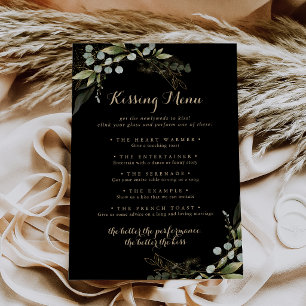 Green Eucalyptus Wedding Kissing Menu Game Card