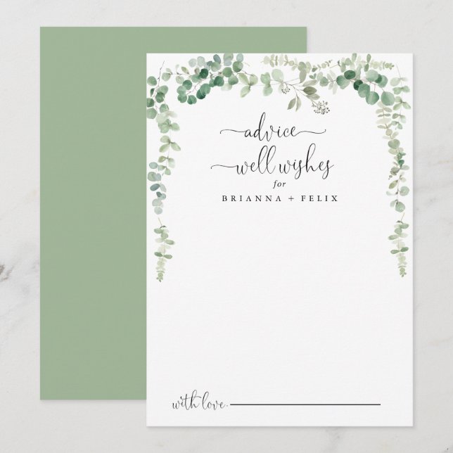 Green Eucalyptus Wedding Well Wishes Advice Card (Front/Back)