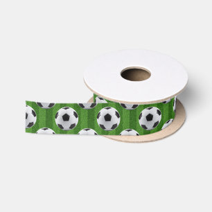 Green European Football Pattern Satin Ribbon