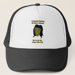 Green Evil Alien Woman Same Side Now Trucker Hat