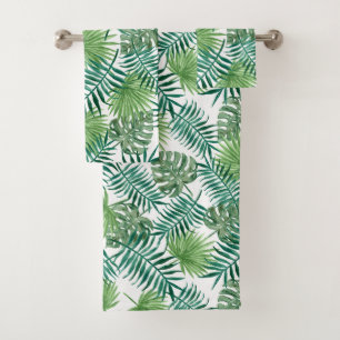 Green Exotic Leaves Bath Towel Set