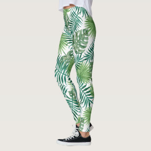 Green Exotic Leaves Pattern Leggings