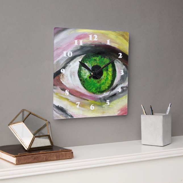 Green Eye Art  Square Wall Clock (Office)