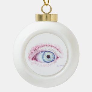 green eye ballpoint pen drawing ceramic ball christmas ornament