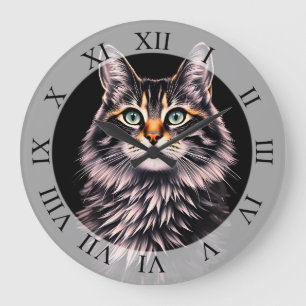 Green Eye Cat Large Clock