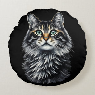 Green Eye Cat Round Cushion