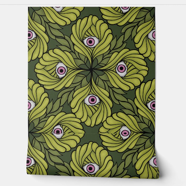 Green Eye Flower Spooky Halloween Fantasy Art Wallpaper (Unrolling)
