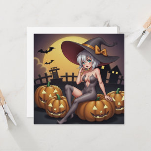 Green Eye Halloween Witch on Jack-O-Lantern's Invitation