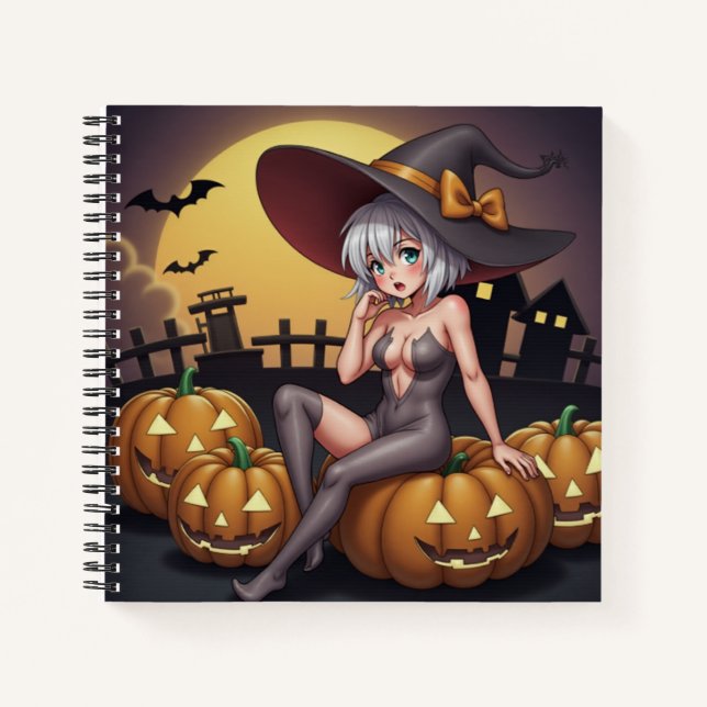Green Eye Halloween Witch on Jack-O-Lantern's Notebook (Front)