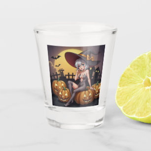 Green Eye Halloween Witch on Jack-O-Lantern's Shot Glass