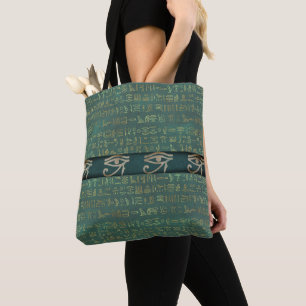 Green Eye of Ra Mysteriuos Egyptian Hieroglyphs Tote Bag
