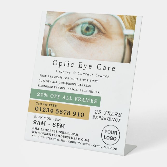 Green Eye, Optician, Technical Practitioner Pedestal Sign (Front)