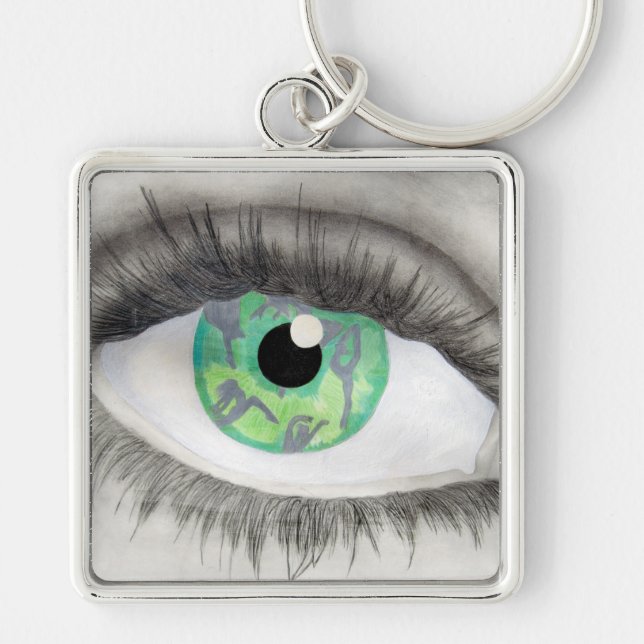 Green Eye With Dancer Silhouettes in Iris Key Ring (Front)