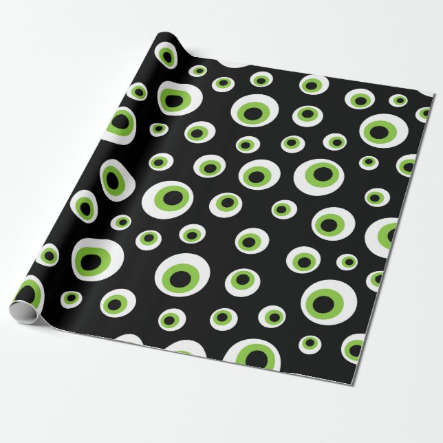 Green Eyeballs | Halloween Pattern Wrapping Paper (Unrolled)