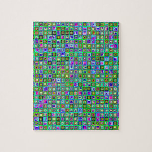 Green 'Eyeballs' Psychedelic Retro Tiles Pattern Jigsaw Puzzle
