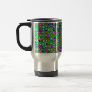 Green 'Eyeballs' Psychedelic Retro Tiles Pattern Travel Mug