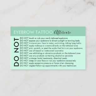 Green Eyebrow Tattoo Avoids Advices Aftercare Business Card