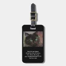 Green Eyed Black Cat Bag Tag