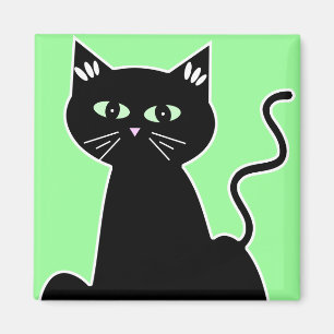 Green Eyed Black Cat Cartoon Art Magnet