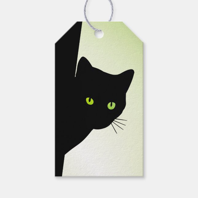Green Eyed Black Cat Gift Tags (Front)