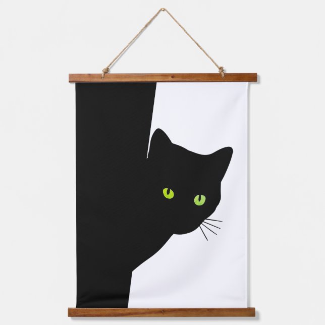 Green Eyed Black Cat Hanging Tapestry (Front)