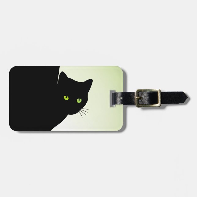 Green Eyed Black Cat Luggage Tag (Front Horizontal)