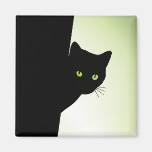 Green Eyed Black Cat Magnet