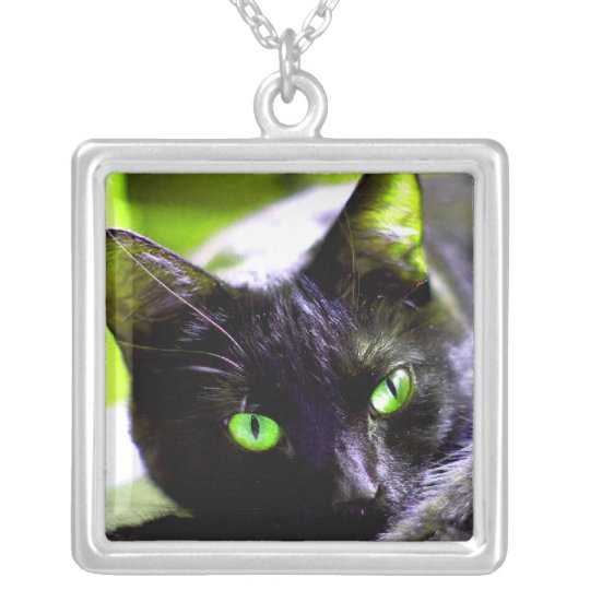 Green Eyed Black Cat Necklace