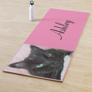 Green Eyed Black Cat Personalised Yoga Mat