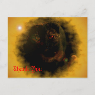 green eyed black cat sunburst thank you postcard