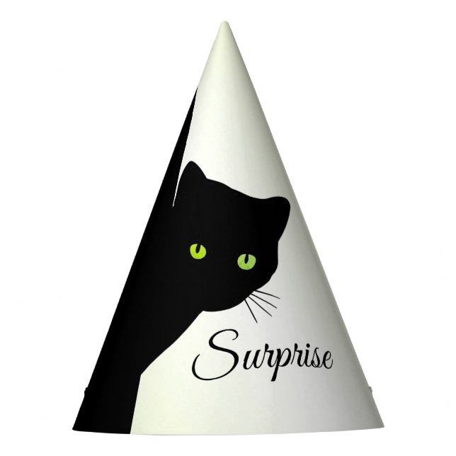 Green Eyed Black Cat Surprise Party Hat (Front)